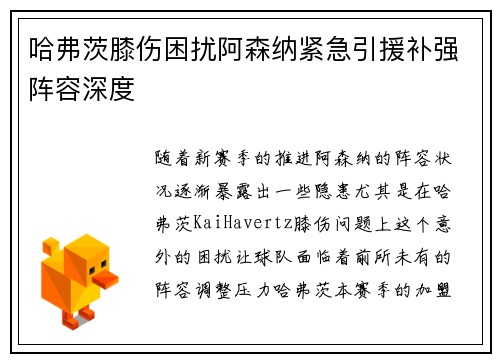 哈弗茨膝伤困扰阿森纳紧急引援补强阵容深度